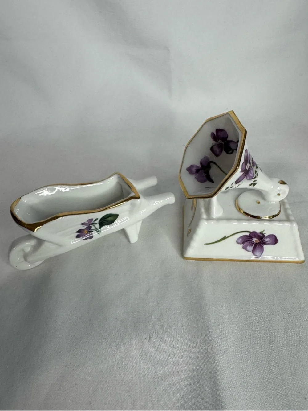 Hammersley Gramophone & Radnor Wheelbarrow Bone China Purple Floral Mini Set